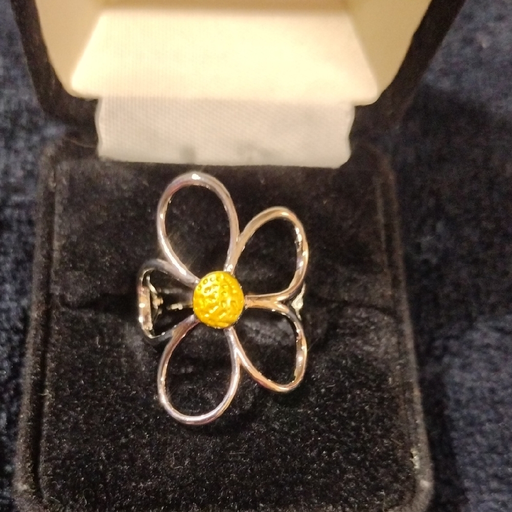 Silver and Yellow Flower Ring